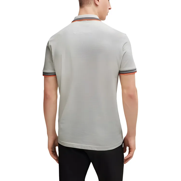 HUGO BOSS Cotton Polo Shirt With Contrast Logo Details Polo Shirt Men's Light Gray-3