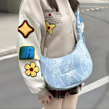 Lee Fabric Shoulder Bag, Handbag, Shoulder Bag, Crossbody Bag Women's Light Blue White
