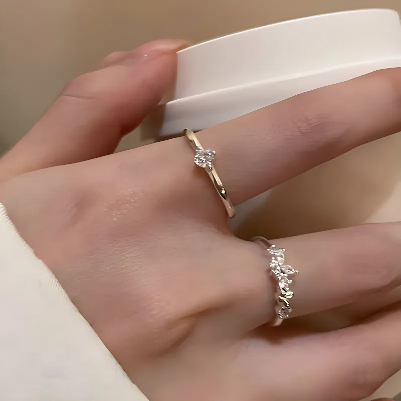 Barbie S925 Silver Couple Rings Ring Unisex Silver Gift Box Set-4