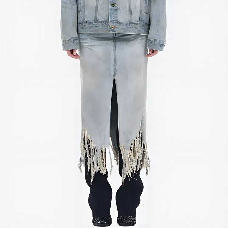 WE11DONE Fringed Denim Skirt-2