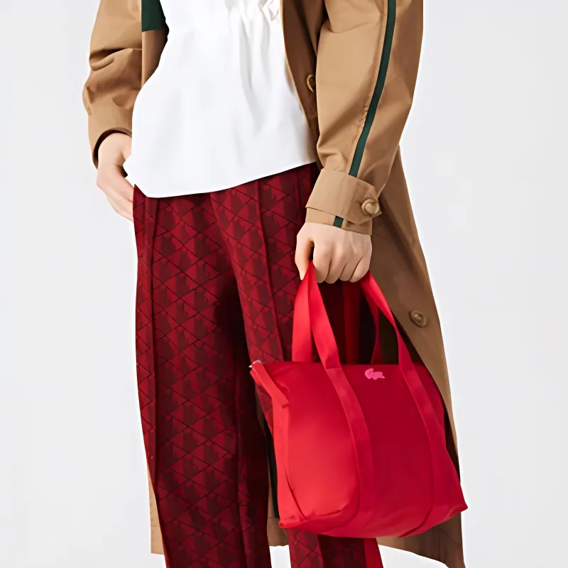 LACOSTE Fabric Tote Bag Shopping Bag Handbag Medium Size Women's Red-4