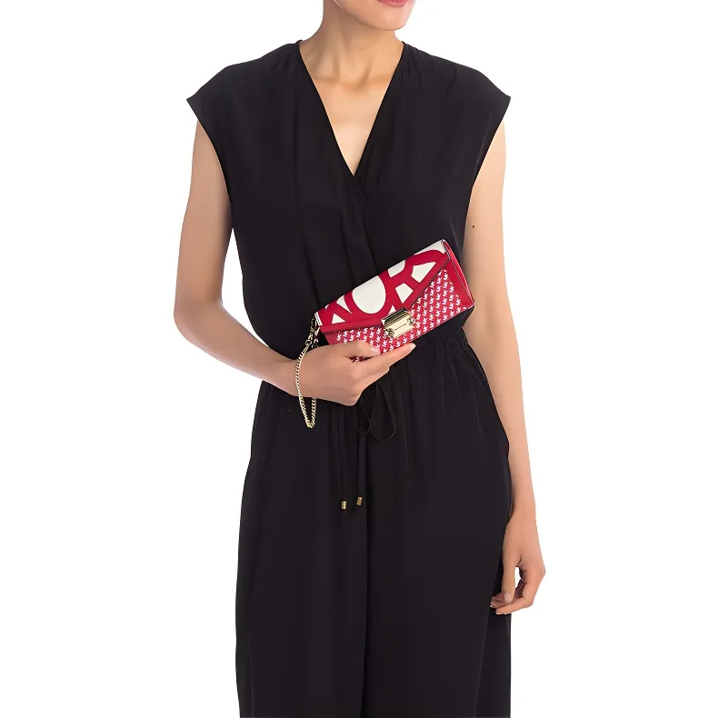 MICHAEL KORS Whitney Leather Clutch Wallet Women's Red White-5