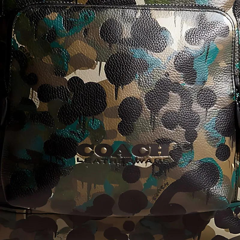 COACH League Pebbled Leather Backpack Large Size Men's Camouflage Green-1