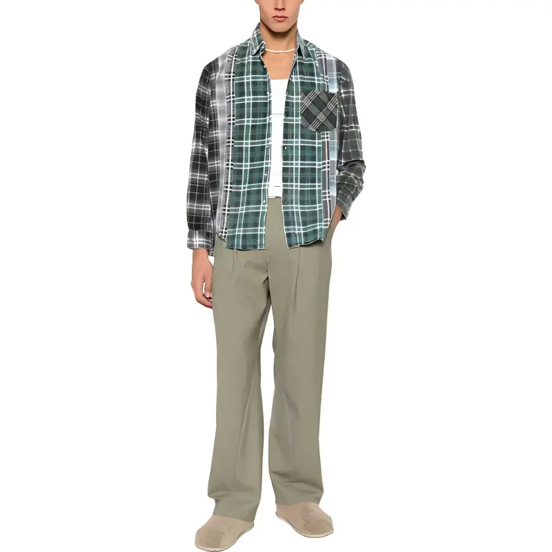 Needles Flannel Shirt 7 Cuts Zipped Wide Reflection Shirt-1