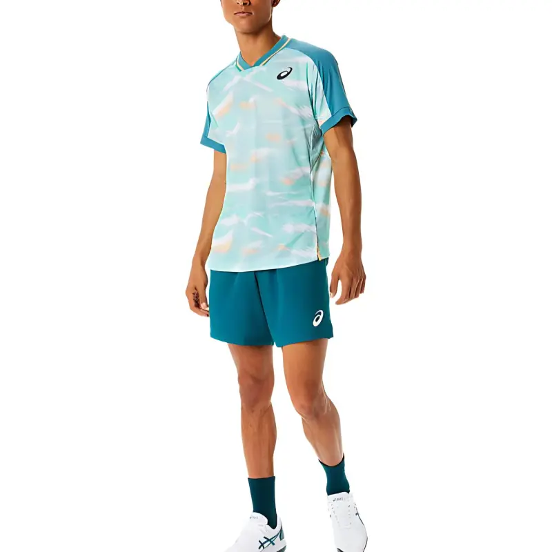 Asics Match Graphic Short Sleeve Top T Shirt Men's Mist Pine Wood-4