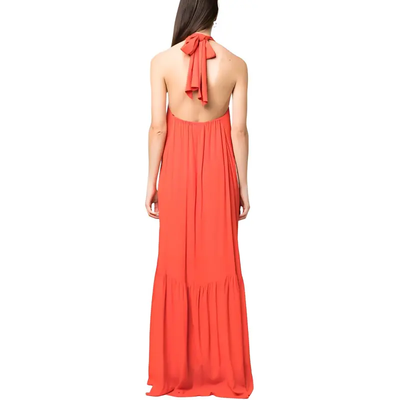 ERIKA CAVALLINI Pleat detail Halterneck Long Dress-3