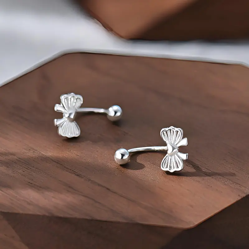 Heart Grass 999 Fine Silver Earrings Women's-2