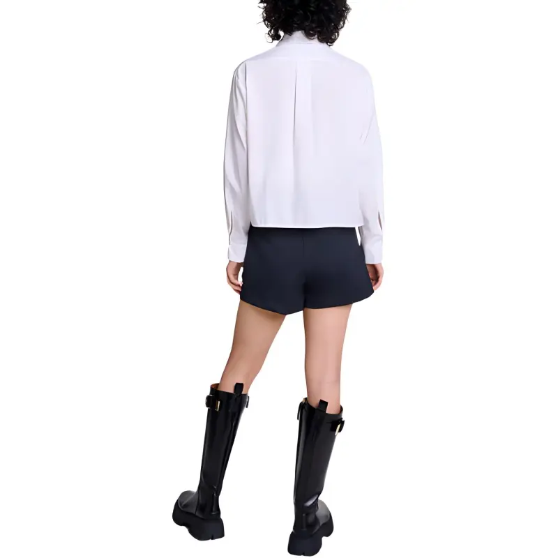 Maje Beaded collar Cropped Shirt-2