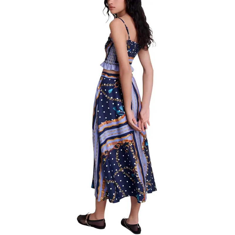 Maje Chain link Print Satin effect Midi Skirt-3
