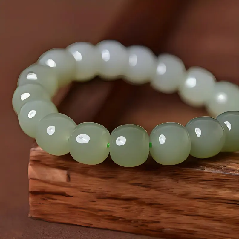 Zhen Yu Zhen Pin Hetian Jade Bracelets Pale Greenish White Jade Unisex-2