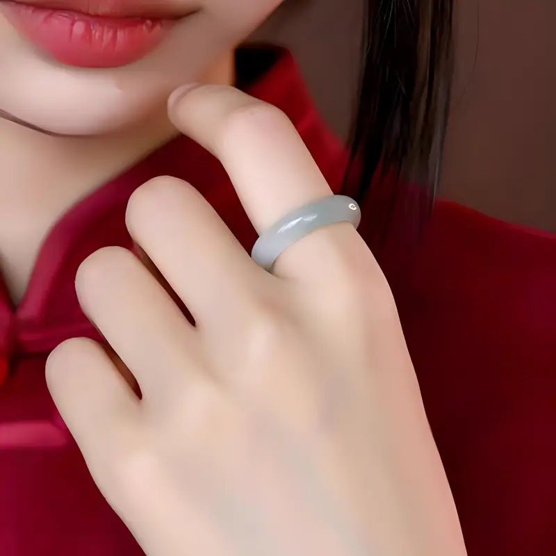 Lingxiang Yurun Bean Type Jadeite Rings Unisex-3