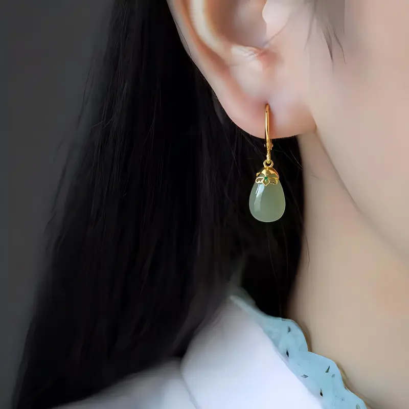 Heng Tai Jewelry S925 Silver Hetian Jade Earrings Women's-1