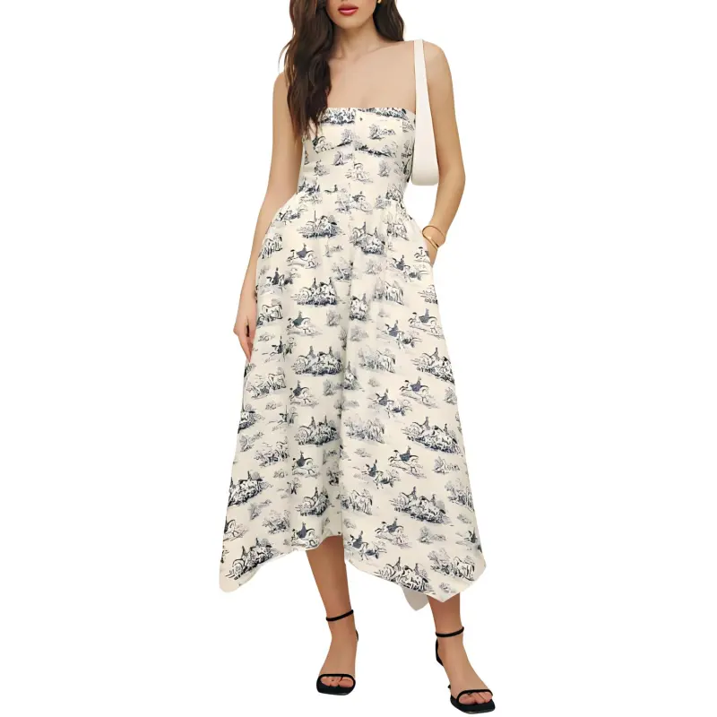 REFORMATION Grazi Linen Dress Sleeveless Dress Women's Printed Fabric-1