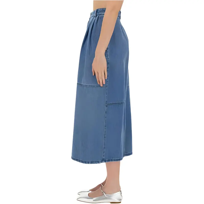 Alysi Slit Detailed Pleated Denim Skirt-3