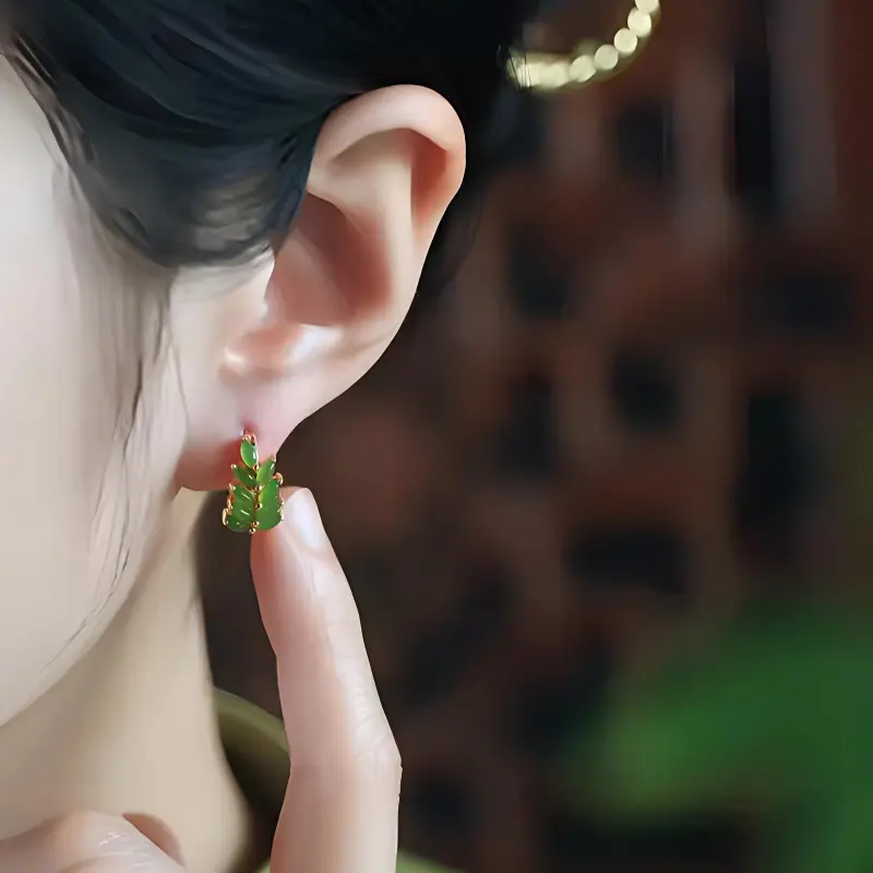 Heng Tai Jewelry S925 Silver Hetian Jade Earrings Women's Jasper-1