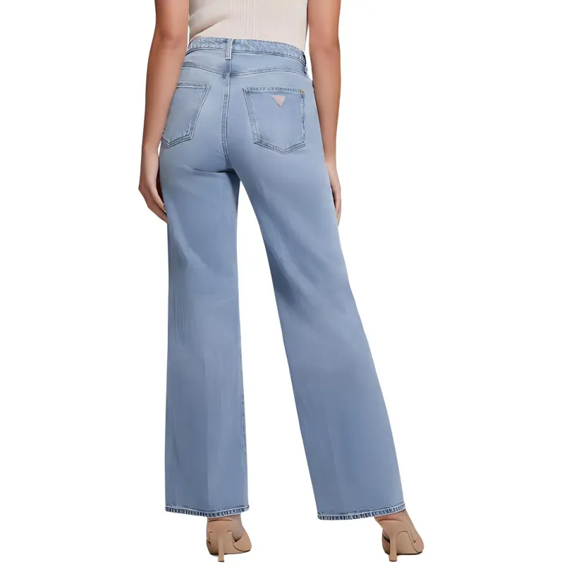 GUESS Eco Distressed High-Rise Wide Leg Jeans Women's Light Blue-4