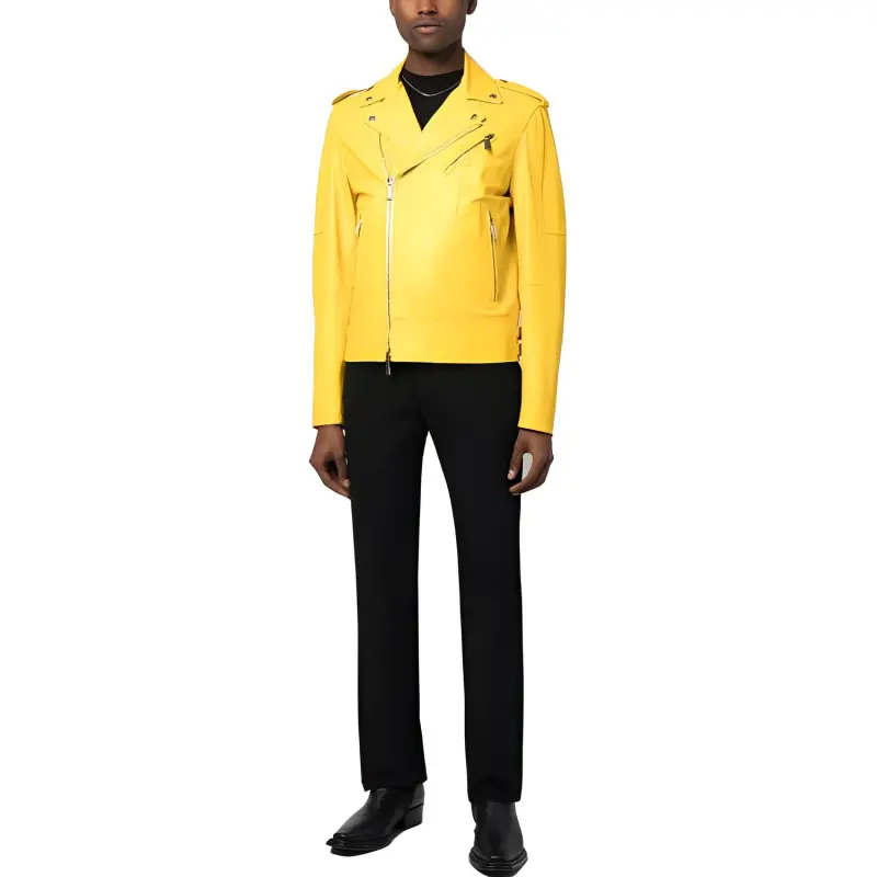 DSQUARED 2 Leather Jackets Men Yellow-3