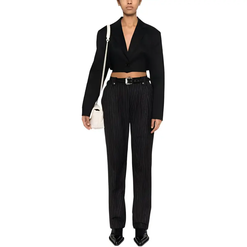 VERSACE JEANS COUTURE Pinstriped Logo engraved Straight Trousers-1