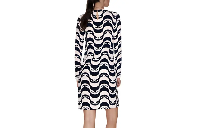 CHANEL Long-Sleeved Dresses Women's Pink Blue Multicolor-1
