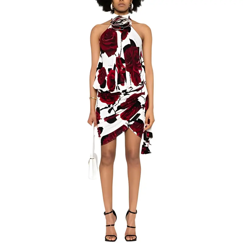 BALMAIN Rose Printed Ruched Mini Dress-2