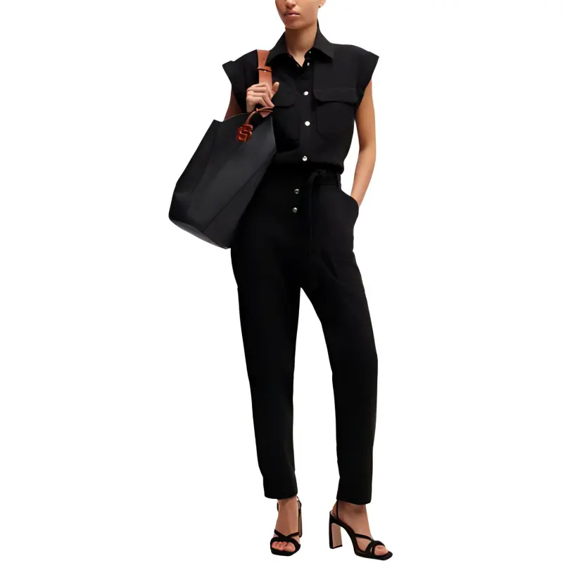 HUGO BOSS Belted Utility Jumpsuit In Cotton Jumpsuit Women's Black-1