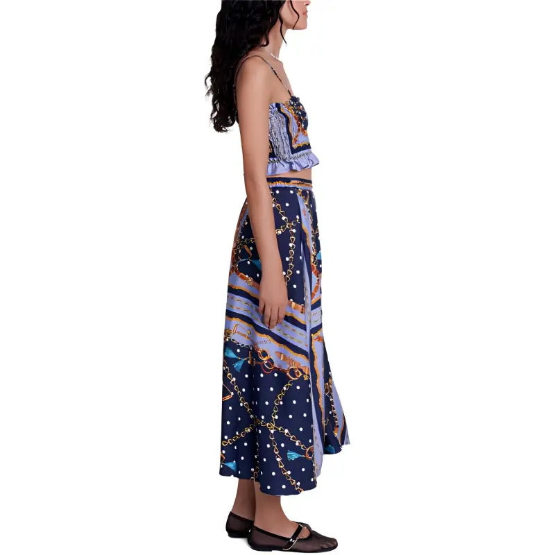 Maje Chain link Print Satin effect Midi Skirt-2