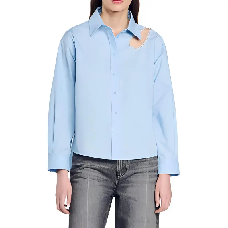 Sandro Rhinestone trim Cotton Shirt-1