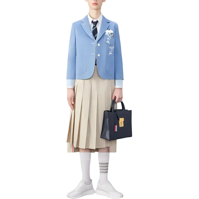 THOM BROWNE RWB Tab High Low Hem Pleated Midi Skirt-3
