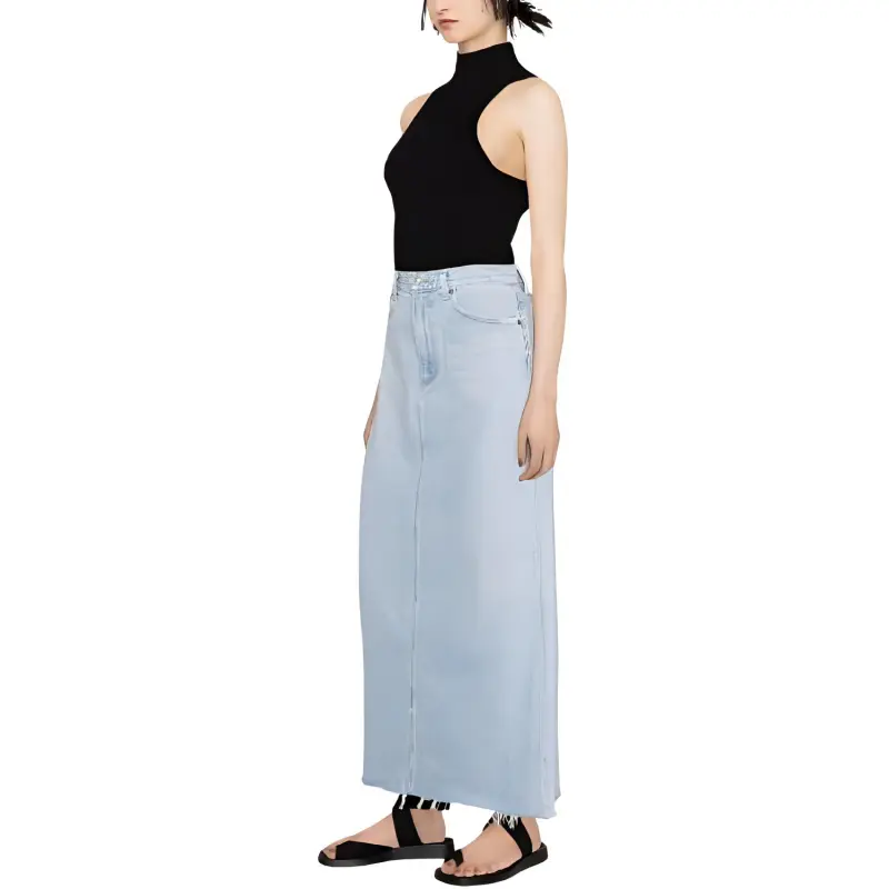AGOLDE Mid Rise Frayed Edge Denim Skirt-3
