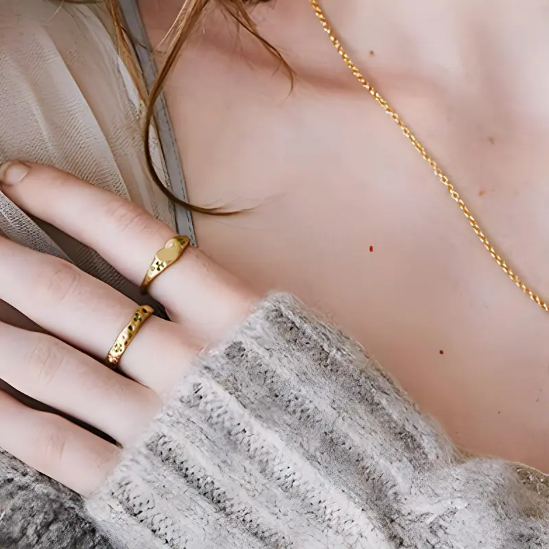 Fable 22K Real Gold Electroplated Copper Alloy Acrylic Silver-Plated Gold-Plated Alloy Pearl Rings Women's Gold-3