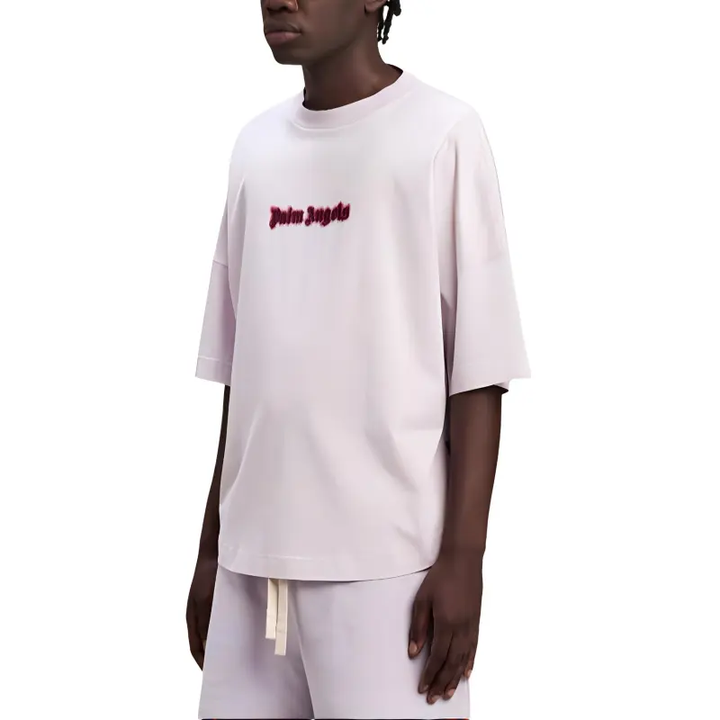 PALM ANGELS Logo Embroidered Drop Shoulder T Shirt-3