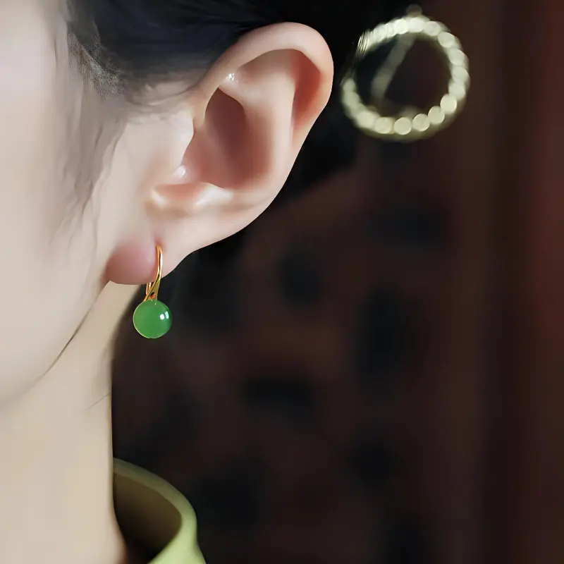 Xiaoyinjiang S925 Silver Hetian Jade Earrings Women's-1