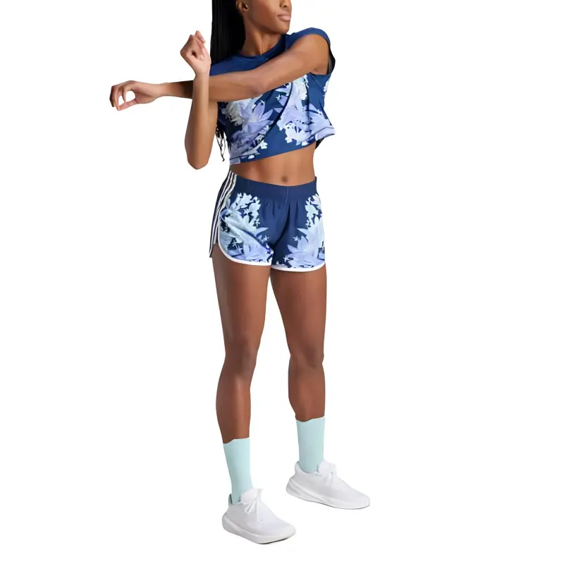 Adidas Own The Run Casual Shorts Women's Dark Blue/Semi Shimmery Aqua Green/Half Cobalt Blue/Transparent Lemon-3