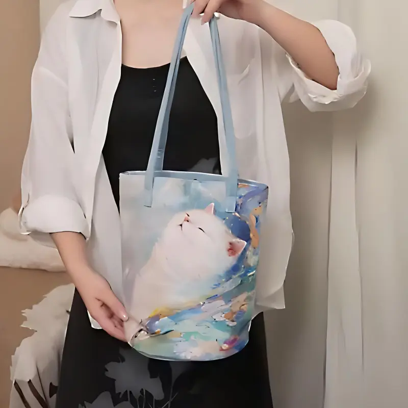 AOSONG Suede Tech Fabric Shoulder Bag Unisex White & Blue-1