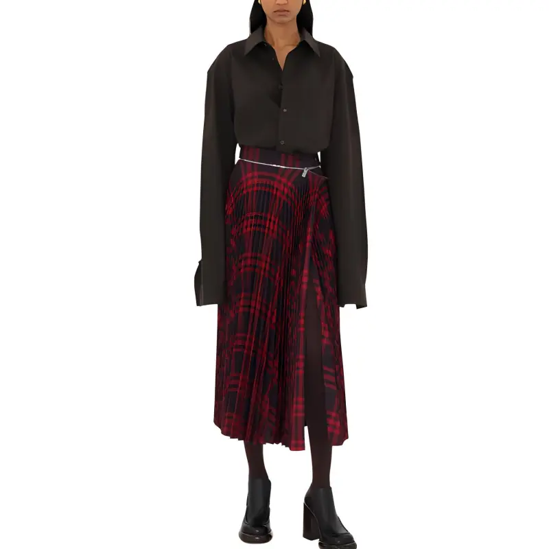 Burberry Checked Pleated Zip Detailed Skirt-3