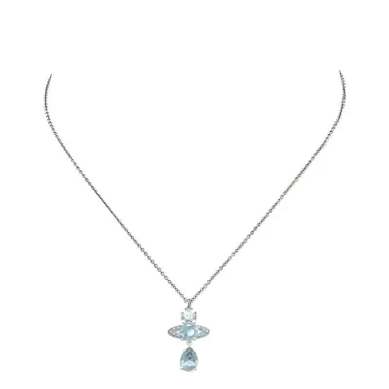 Vivienne Westwood Cubic Zircon Saturn Inlaid Pendant Necklace Unisex Silver/Cloud Blue-1