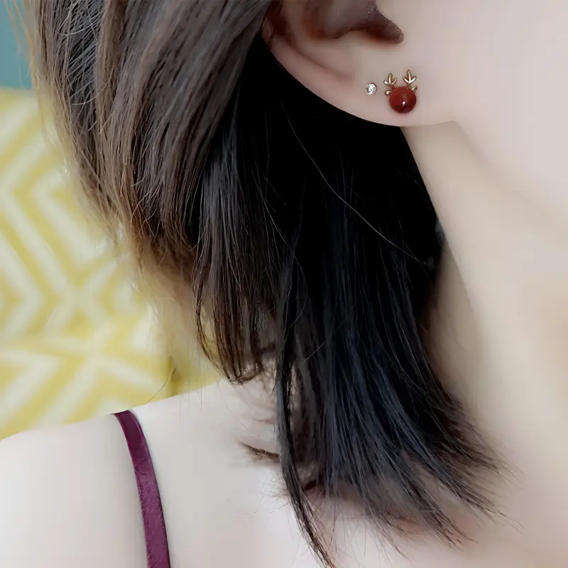 Yiru S925 Silver Stud Earrings Christmas Earrings Jewelry Accessories Women's-5