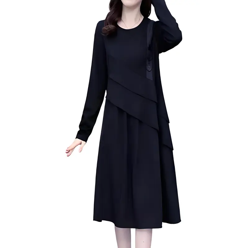Mapping Long Sleeved Dresses Women's Black-1