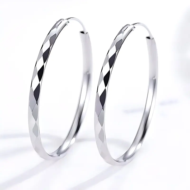 Stone Edge Poly Sterling Silver Earring 999 Fine Silver Unisex-1