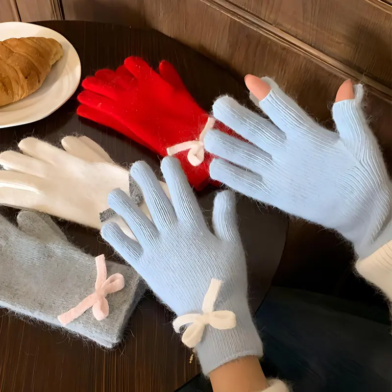 Peach Tea Yarn Knit Gloves Women's-5
