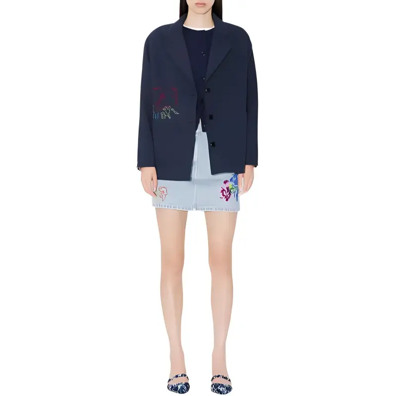 KENZO Drawn Flowers' Embroidered Cardigan Knitwear Women's Midnight Blue-4