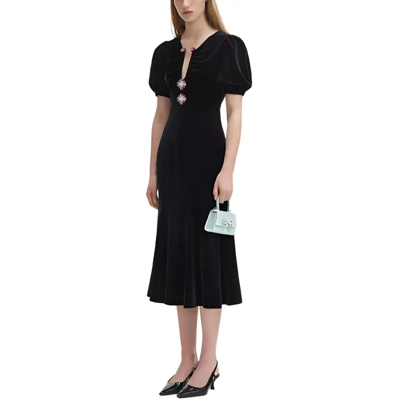 Self portrait Short Sleeved Dress Women's Classic Black-1