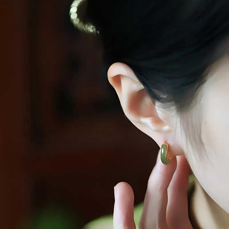 Xiaoyinjiang Hetian Jade Earrings Green Jade Women's-1