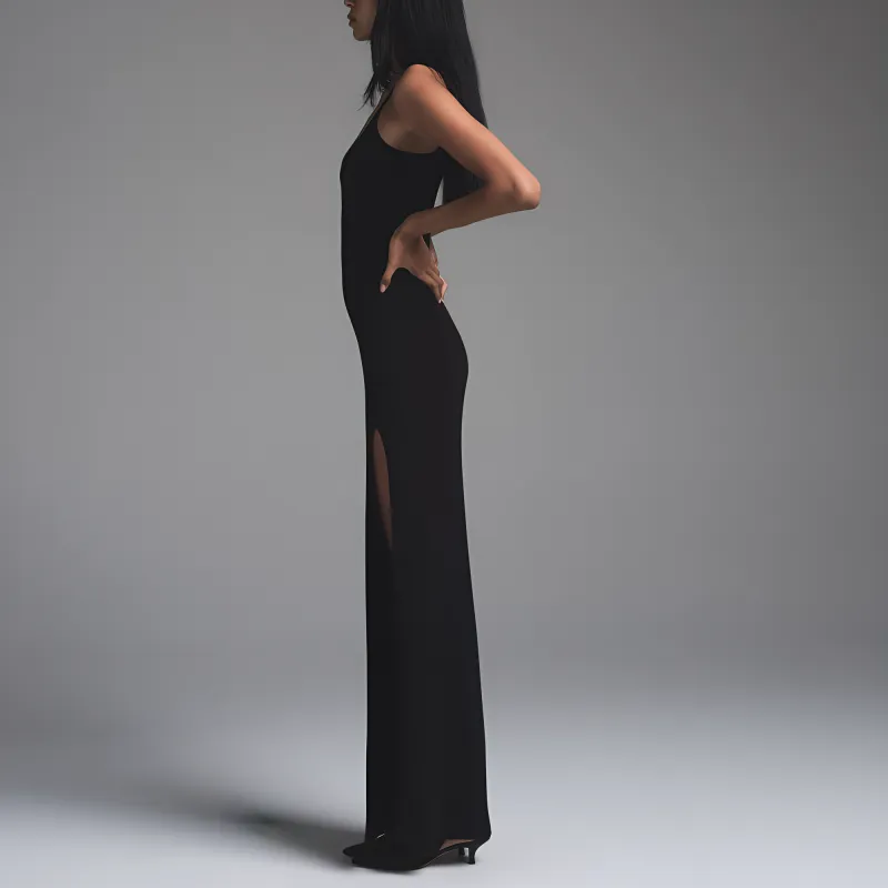 SKIMS FW24 SOFT LOUNGE CAMI SLIT LONG DRESS Slip Dress Women's ONYX/Onyx-2