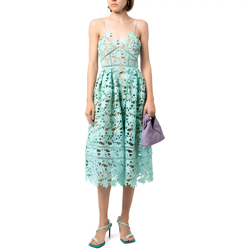 Self-portrait Aqua Azaelea Lace Midi Dress-4