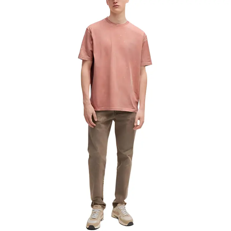 HUGO BOSS Relaxed Fit T Shirt In Pure Cotton With Logo Detail T Shirt Men's Pink-1