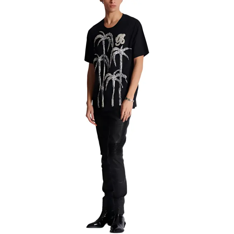 BALMAIN Sequin embellished Cotton T shirt-3
