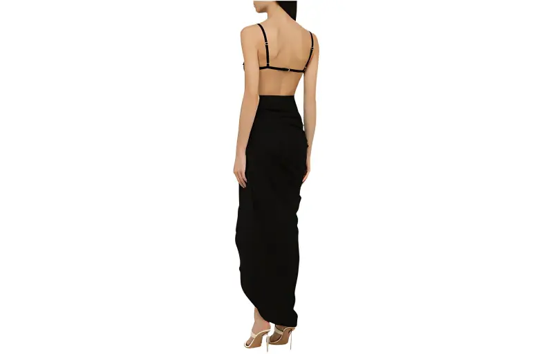 Jacquemus Saudade Asymmetric Draped Maxi Dress Slip Dress Women's Black-1