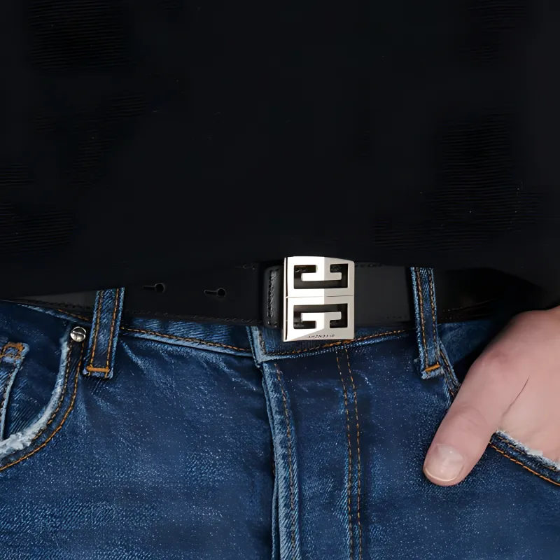 GIVENCHY Logo Sign Calfskin Leather Belts Women's Black-3