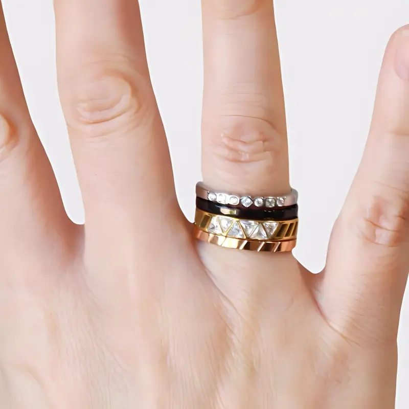 ANARTXY Surgical Steel Zircon Zirconia Rings Women's Multicolor-2